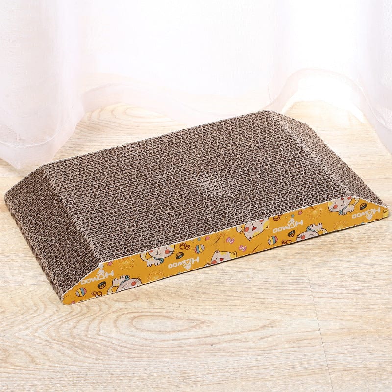 Planche à gratter en carton ondulé trapézoïdal pour chat, idéale pour le bien-être de votre félin, dimensions 36x19,5x3,5 cm.
