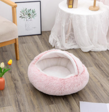Lit Douillet 2 En 1 pour Chiens et Chats - Lit d'Hiver Rond en Peluche