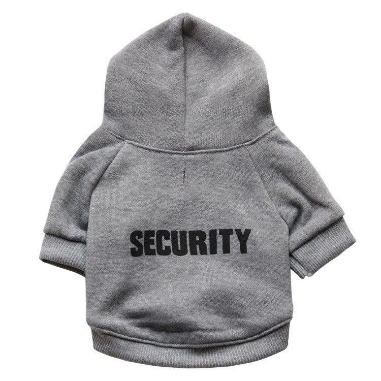 Sweat à capuche en polaire pour chien gris avec inscription "SECURITY", idéal pour garder votre animal au chaud.