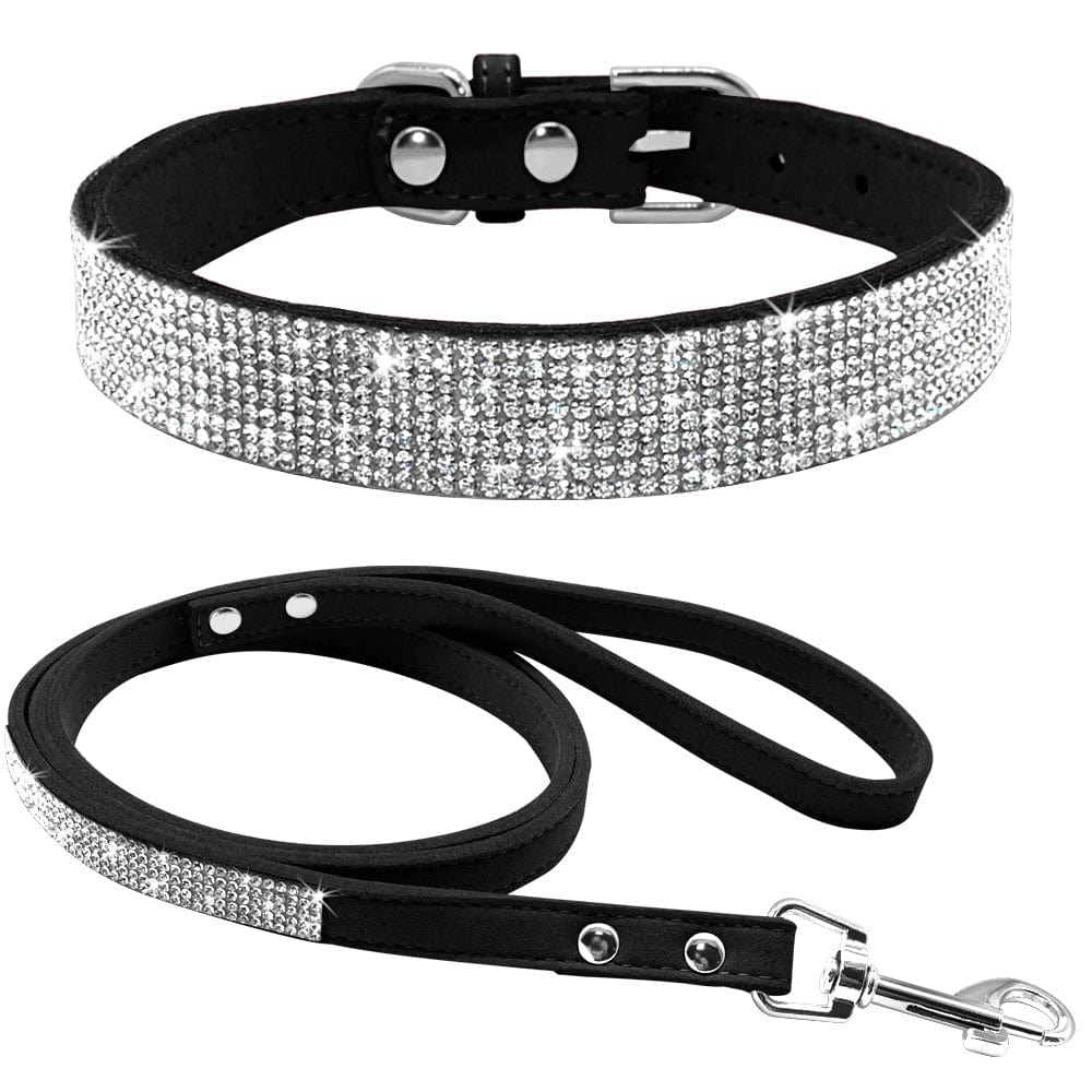 Collier Hot Dog Brillant avec strass et laisse assortie pour chien, alliant style et confort.
