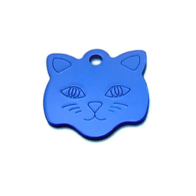 Médaille en aluminium en forme de tête de chat, idéale pour colliers et accessoires pour animaux.