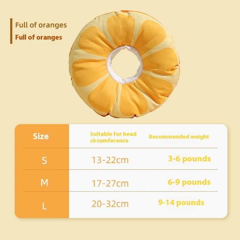 Coussin en forme d'orange pour animaux avec tailles et poids recommandés