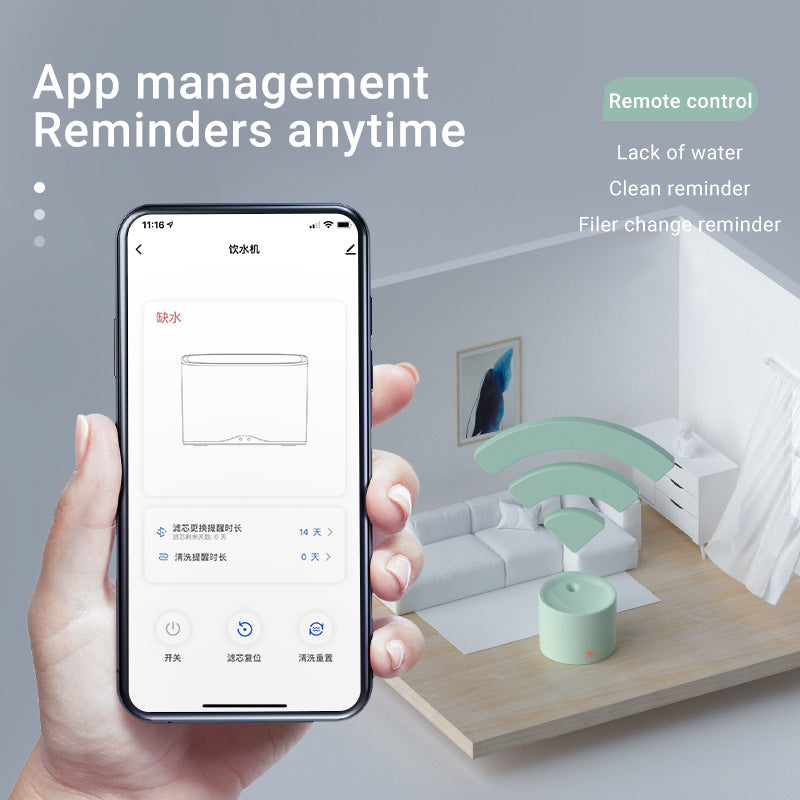 Fonctionnalité de gestion d'une fontaine à eau intelligente pour chat via application mobile.