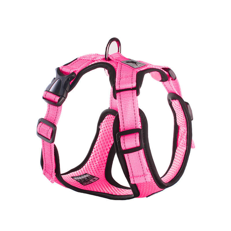 Harnais pour chien en maille rose, réfléchissant et respirant, idéal pour le confort et la sécurité.