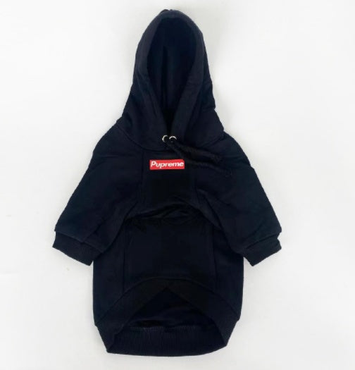 Sweater à capuche en coton noir pour chien, confortable et décontracté, parfait pour toutes les saisons.