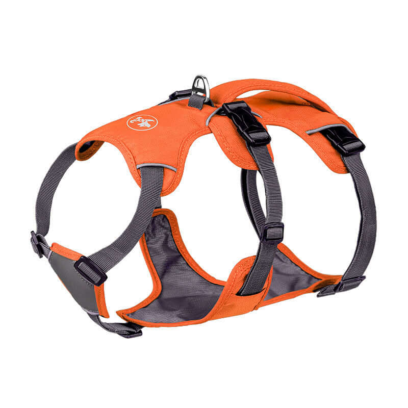 Harnais pour Chien orange avec cordes de maintien, léger et durable pour promenades sécurisées.