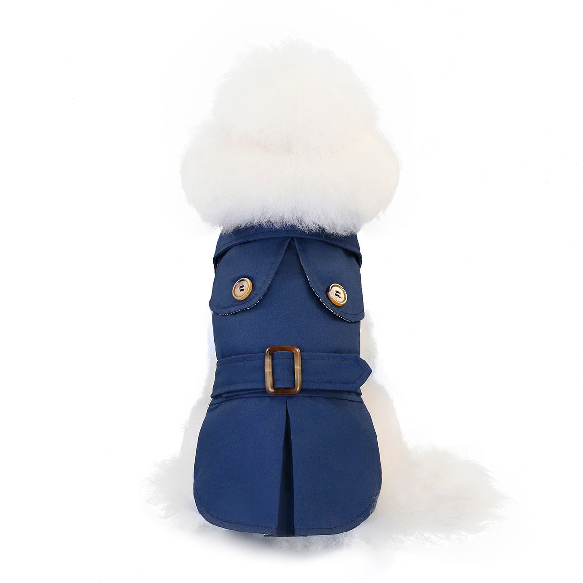 Veste coupe-vent trois couleurs pour chien, adaptée aux petites tailles, avec capuche en fausse fourrure.