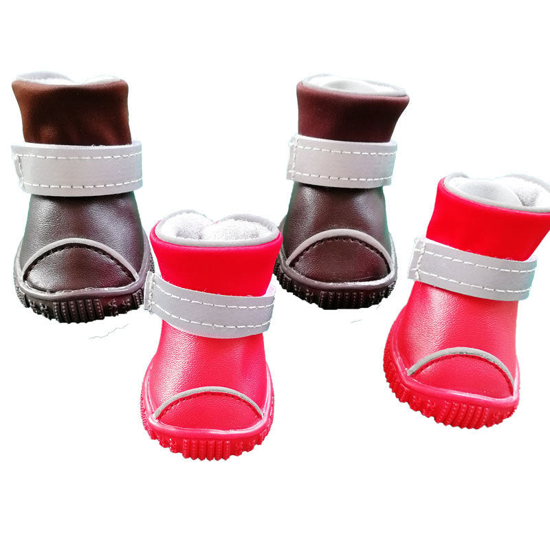 Bottes de pluie étanches pour petits chiens, en PU, antidérapantes, disponibles en rouge et marron.