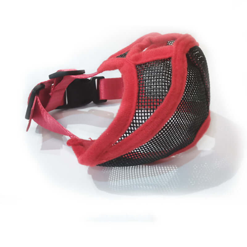 Mentonnière en nylon rouge pour chien à bouche courte, offrant protection et confort, design durable et stylé.