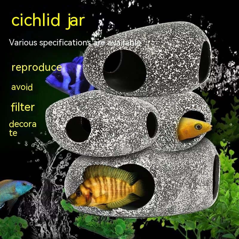 Pierre décorative pour aquariums, idéal pour cichlidés et habitacles aquatiques.