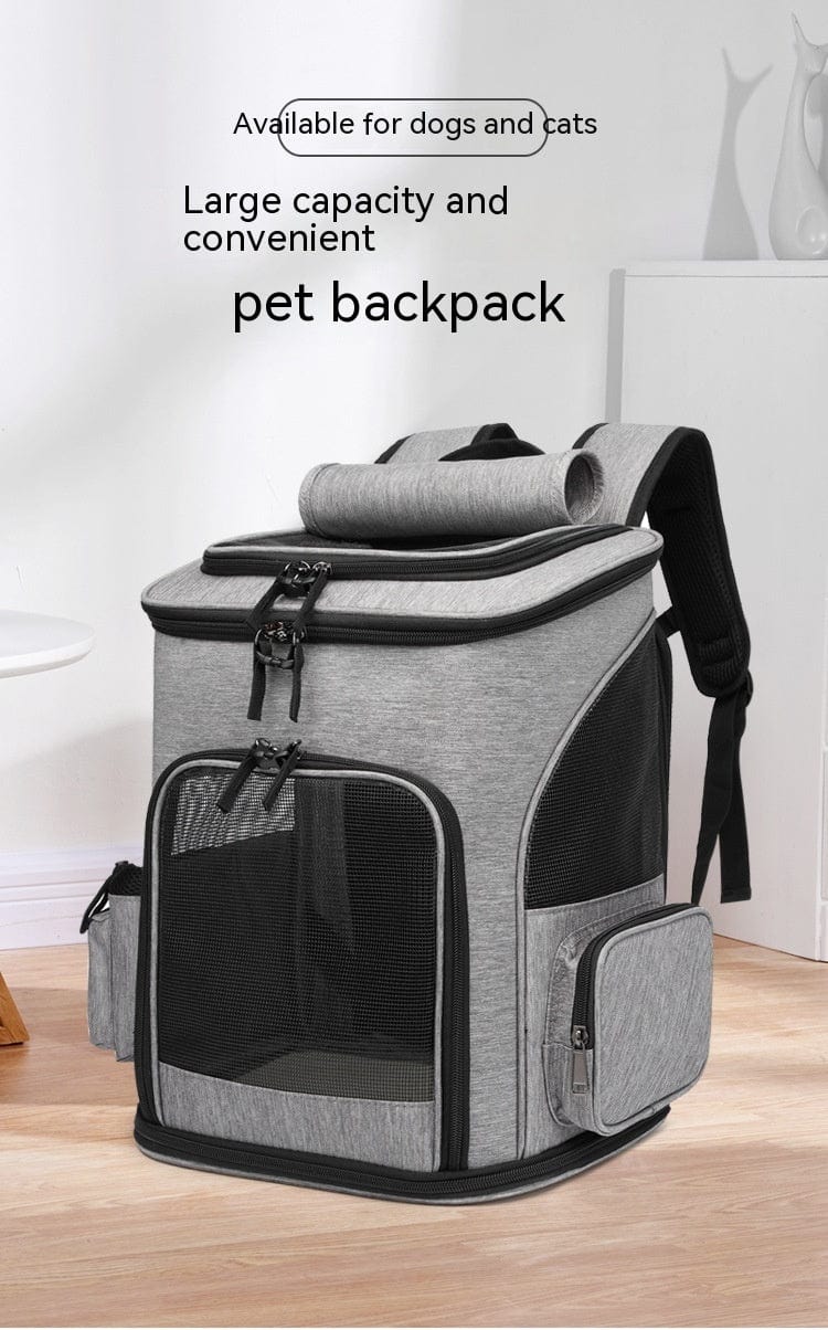 Sac à dos pour animaux extensible, gris, grande capacité, adapté chiens et chats, pratique et élégant.