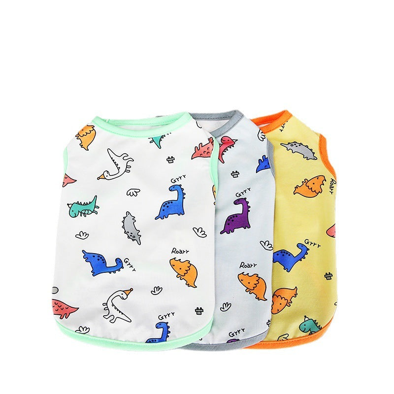 Vêtements pour animaux : T-shirts colorés avec motifs de dinosaures pour chiens et chats, parfaits pour le printemps.