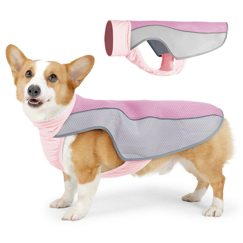 Veste rafraîchissante pour chien en polyester légère et respirante, parfaite pour garder votre animal au frais.