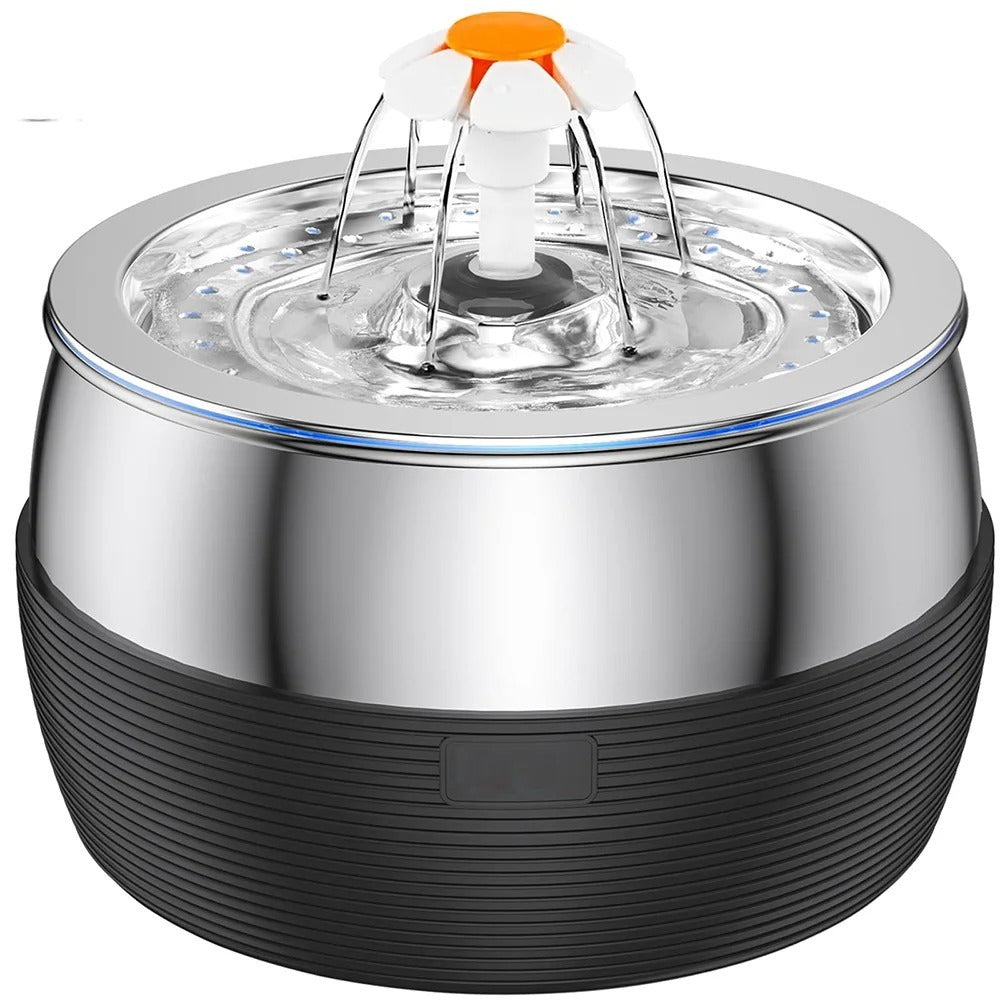 Distributeur d'eau pour animaux en acier inoxydable, design moderne, alimentation par USB, pour chien et chat.