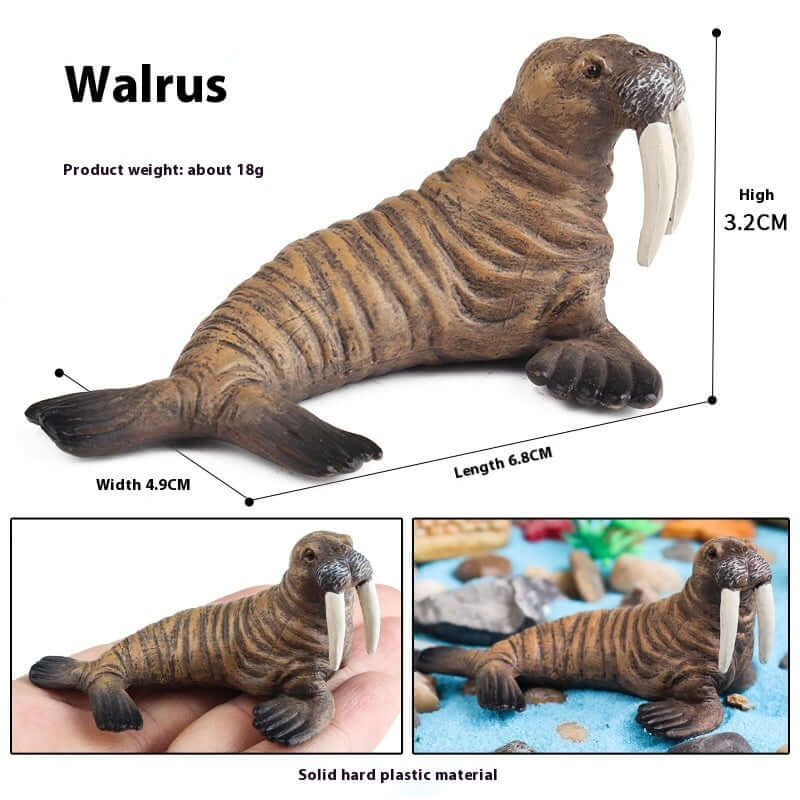 Walrus figurine made of solid hard plastic, measuring 6.8CM in length and 3.2CM in height, showcasing realistic details.