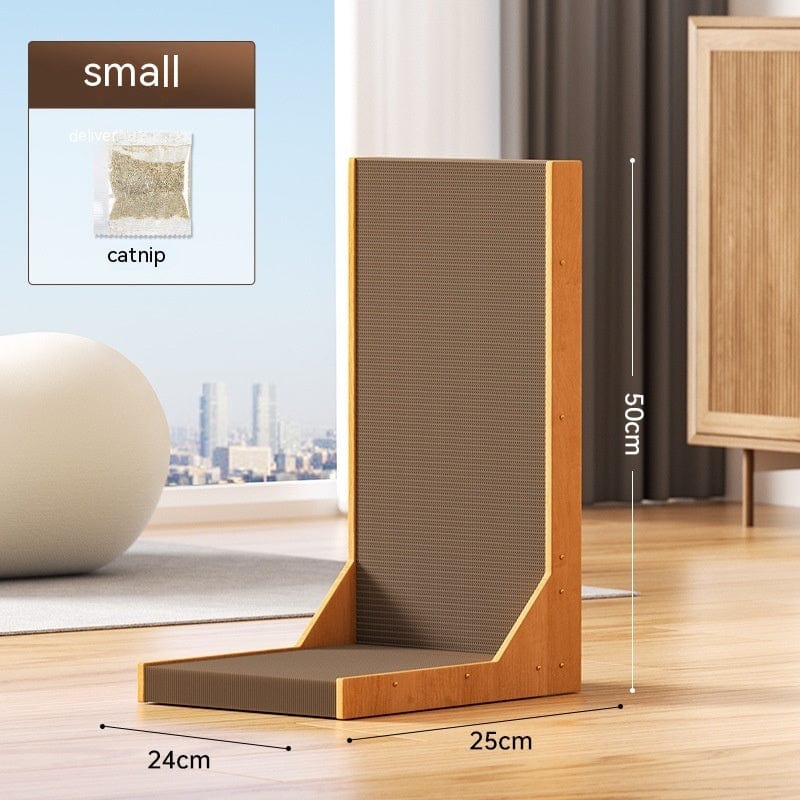 Griffoir vertical pour chat en carton ondulé de 50 x 25 x 24 cm avec option de chaton, design moderne.