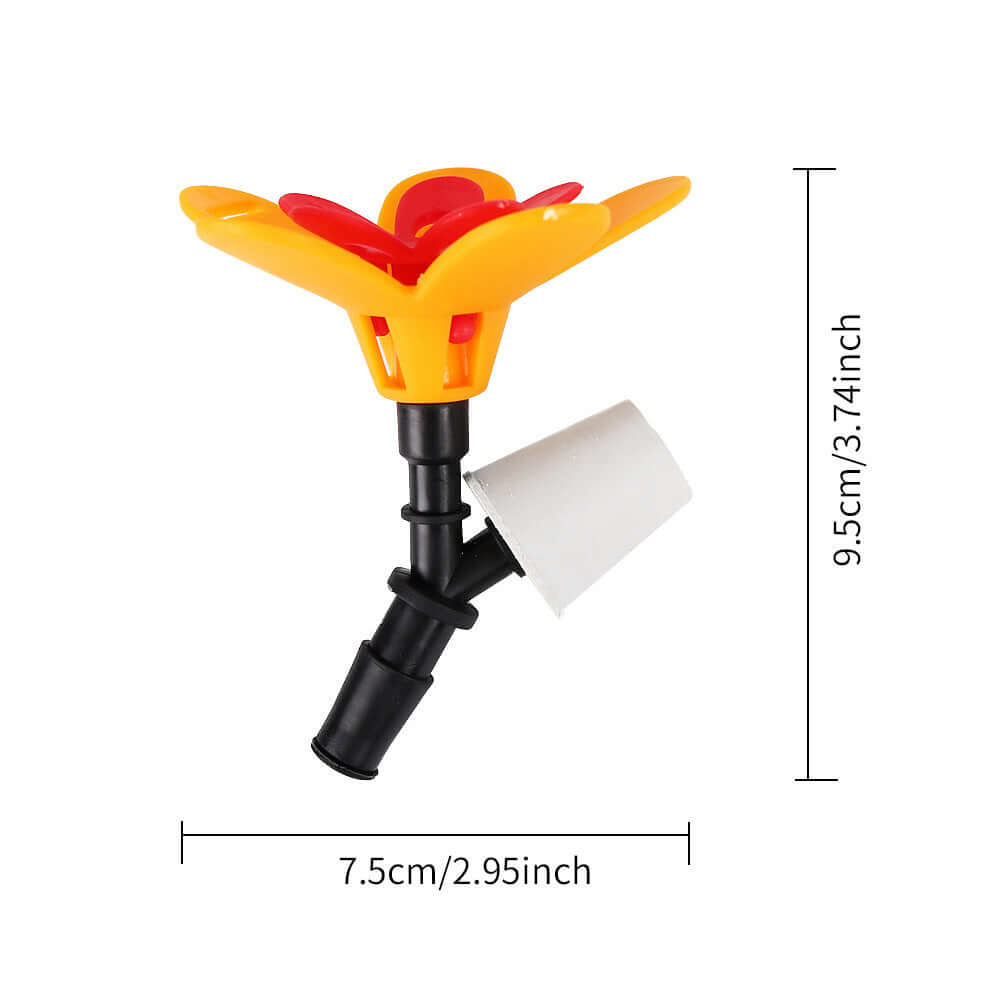 Distributeur de graines en forme de fleur, design coloré, pour nourrir les oiseaux dans le jardin.