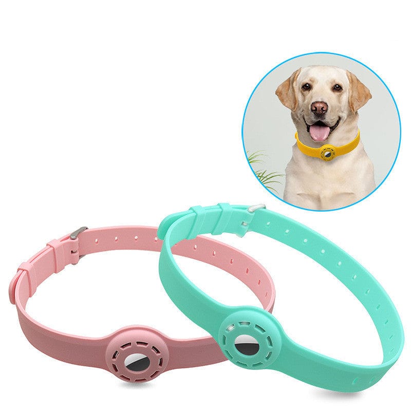 Colliers antichute en silicone pour animaux avec tracker Airtag, disponibles en rose et bleu, confortables et élégants.