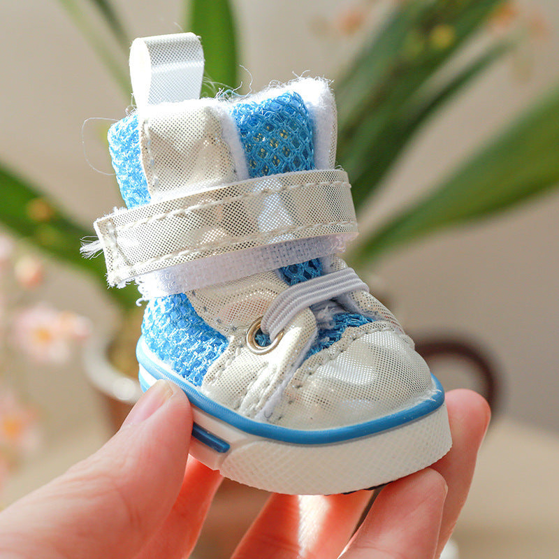 Bottes chaudes en neige pour chiens et chats, en denim bleu et blanc, adaptées à toutes les tailles.