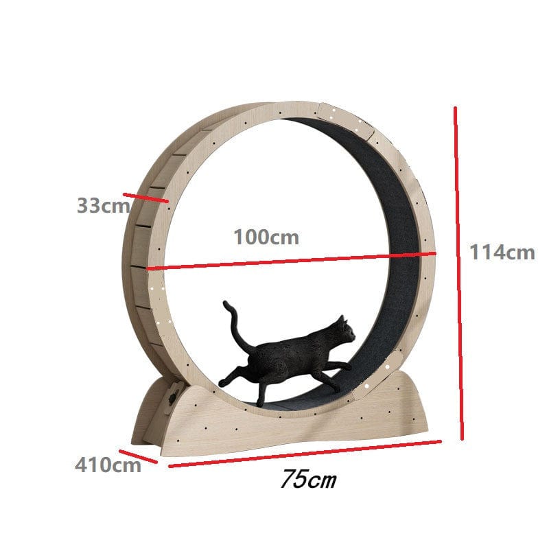 Tapis de course silencieux pour chats avec dimensions indiquées, idéal pour l'exercice intérieur et la perte de poids.
