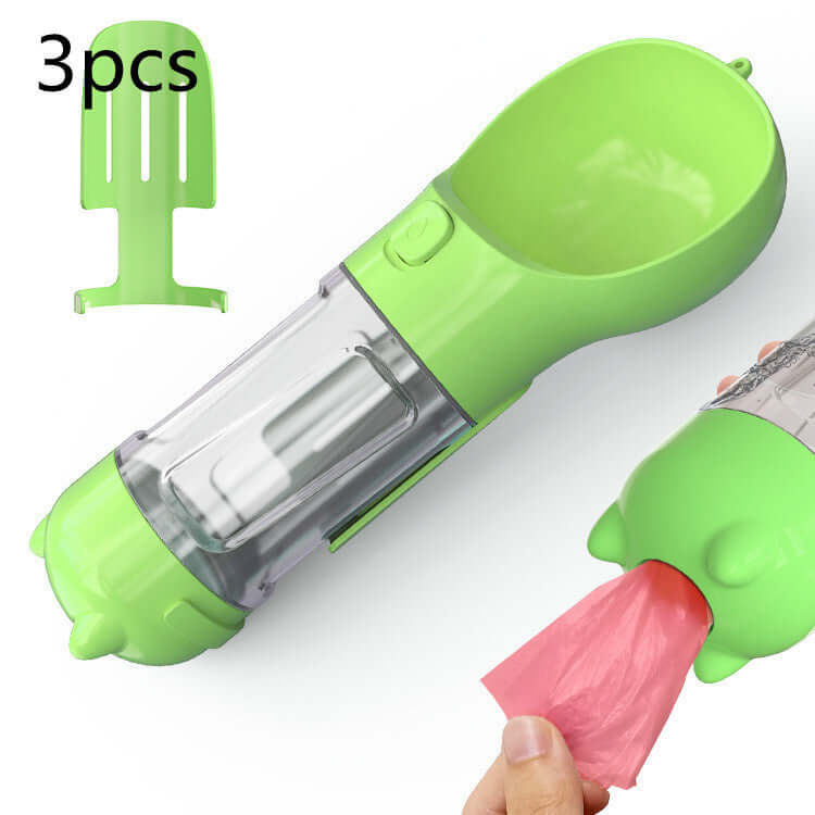 Bouteille d'eau portable pour animaux, 3 en 1, design compact pratique pour balades et voyages en plein air.
