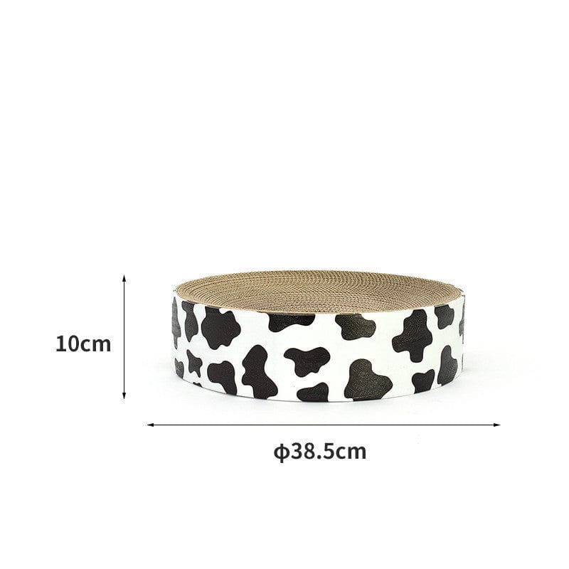 Rond griffoir pour chat en carton ondulé noir et blanc, dimensions 38.5cm de diamètre et 10cm de hauteur.