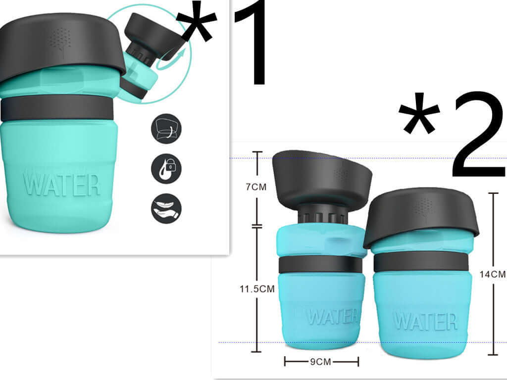 Bouteille d'eau pétillante pour animaux en silicone durable, couleur bleu-vert, 520ML, idéale pour hydrater les animaux actifs.