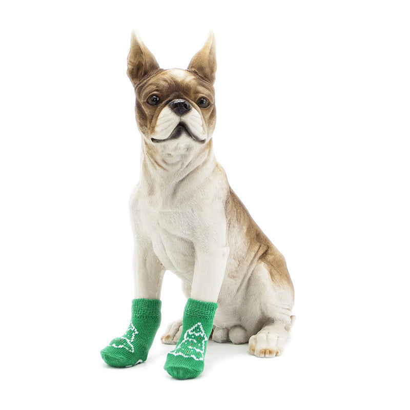 Chaussettes vert sapin de Noël en coton pour chiens, anti-dérapantes, idéales pour toutes les occasions.
