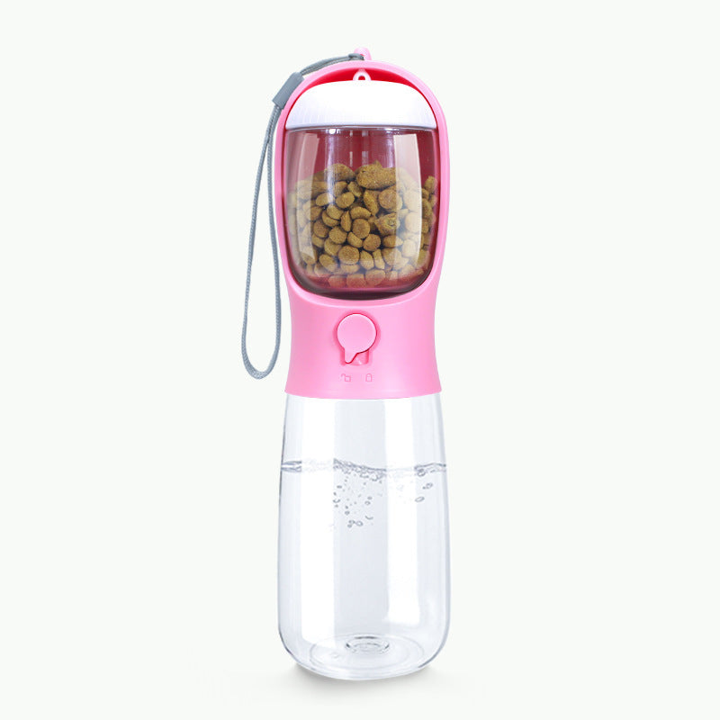 Gobelet portable pour animaux de compagnie avec distributeur de nourriture et eau, idéal pour chiens et chats en balade.