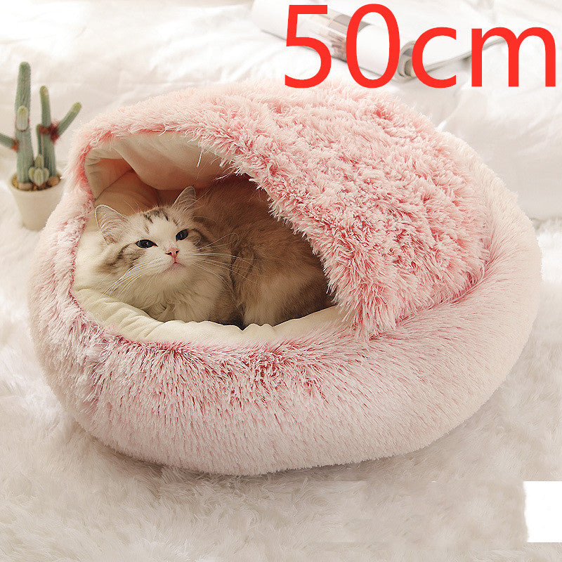 Lit Douillet 2 En 1 pour Chiens et Chats - Lit d'Hiver Rond en Peluche