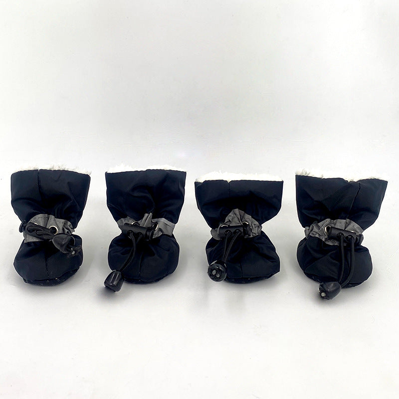 Chaussures imperméables et antichoc noires pour chiens, avec sangle de serrage, protection des pattes.
