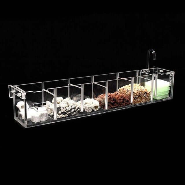 Boîte de Filtre Humide en acrylique pour séparation efficace de l'huile et de l'eau dans un aquarium.