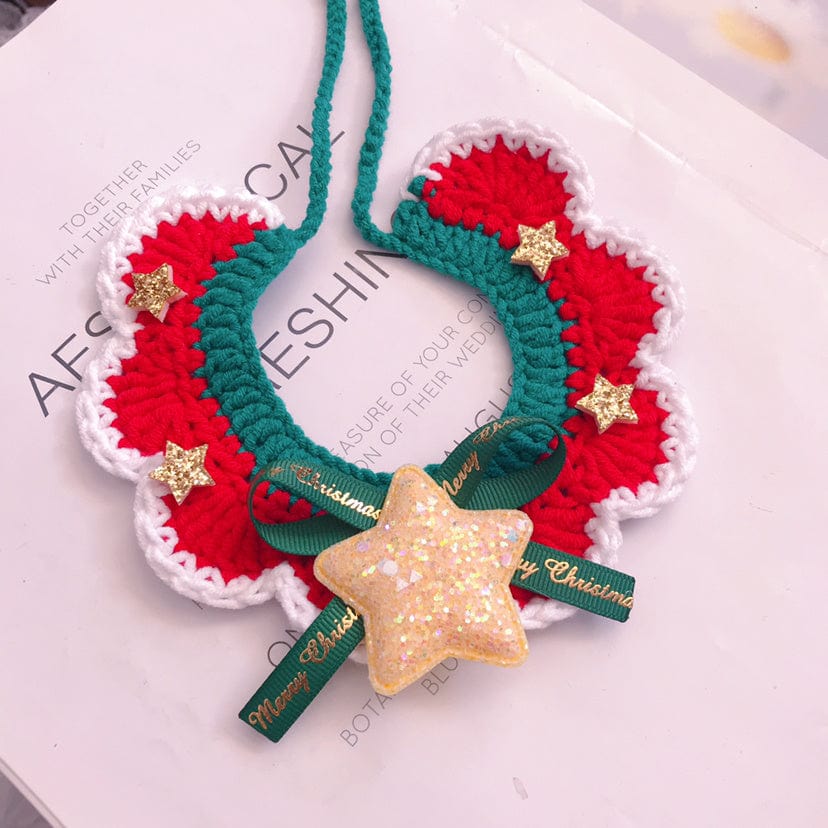 Collier pour animaux en laine tissé à la main, design festif rouge et vert pour Noël.
