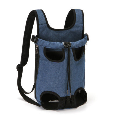 Sac à dos en denim bleu pour animaux de compagnie, confortable et pratique pour promenades.