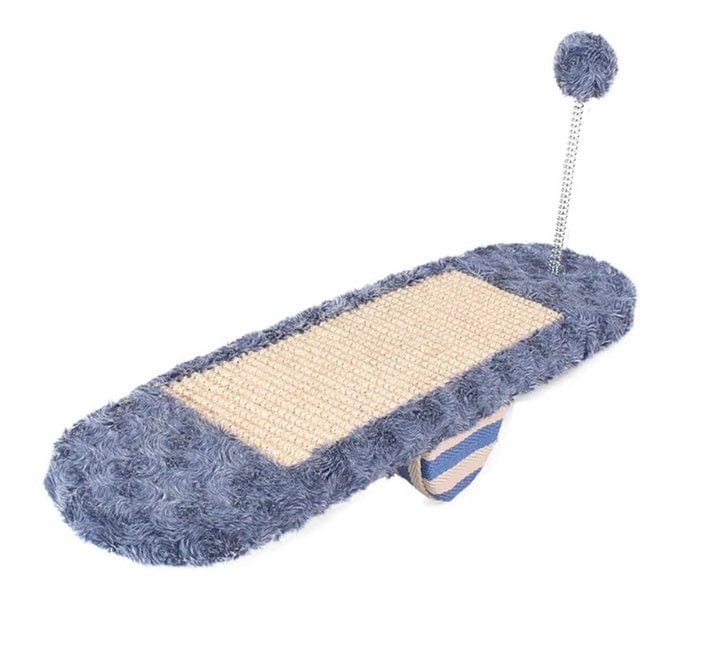 Jouet d'équilibre pour chat en bleu royal, conçu pour le jeu et le grattage, avec une surface en PP durable.