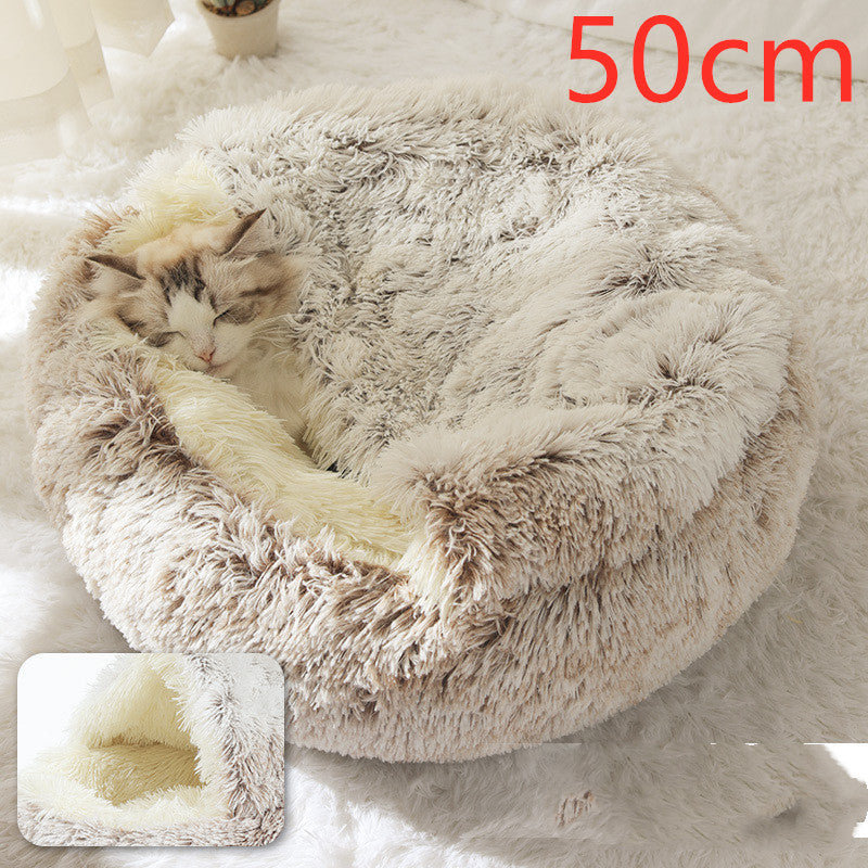 Lit Douillet 2 En 1 pour Chiens et Chats - Lit d'Hiver Rond en Peluche