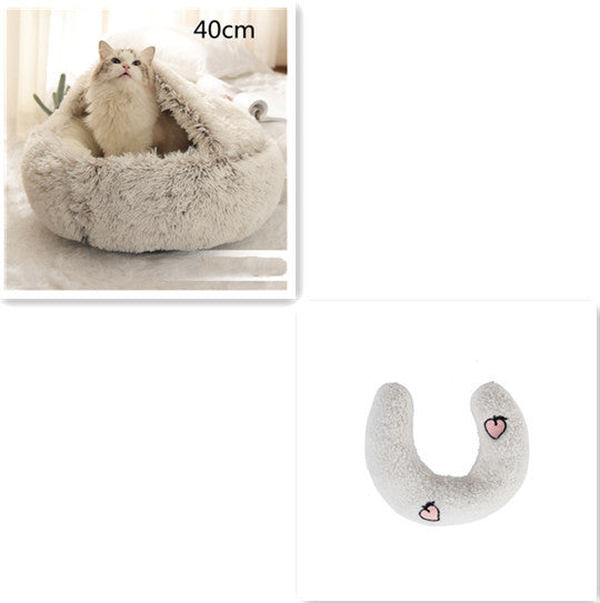 Lit Douillet 2 En 1 pour Chiens et Chats - Lit d'Hiver Rond en Peluche