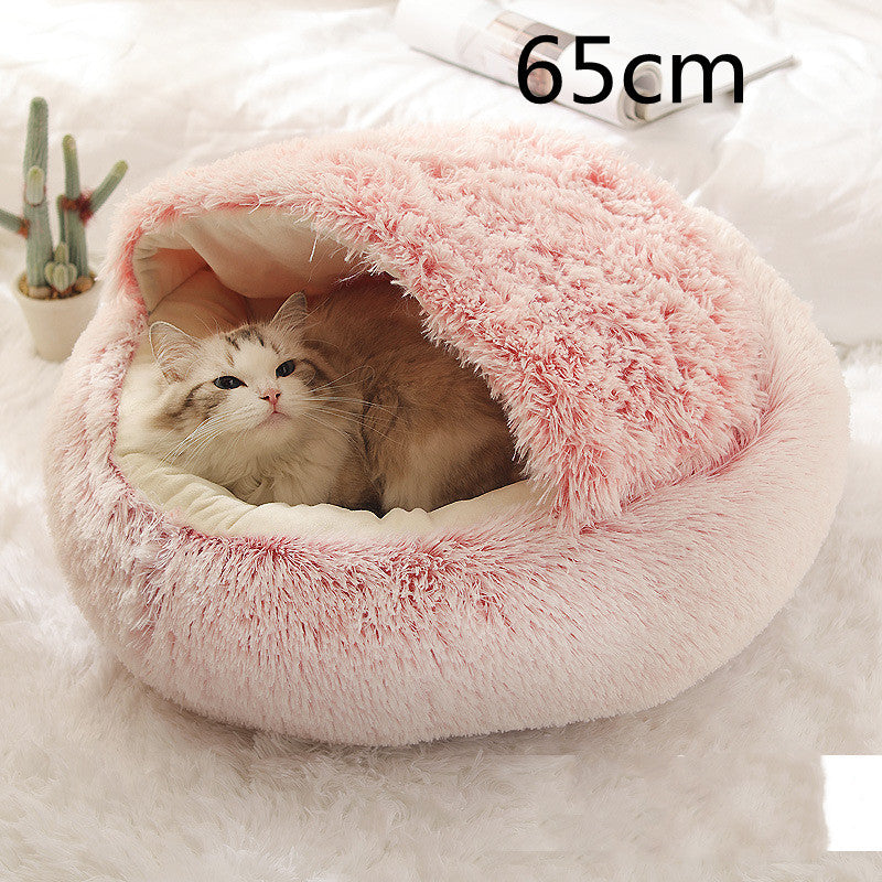 Lit Douillet 2 En 1 pour Chiens et Chats - Lit d'Hiver Rond en Peluche
