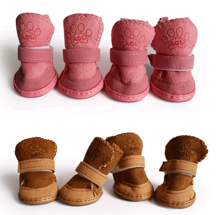 Bottes en velours pour chiens, chaussons d'hiver, disponibles en rose et marron pour protéger les pattes de votre animal.