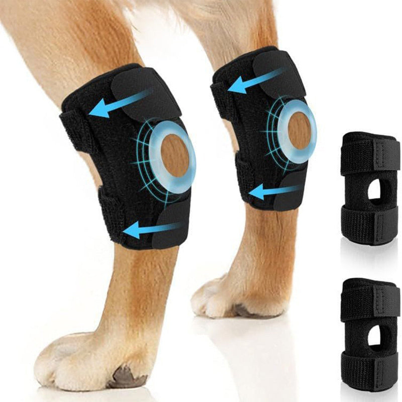 Genouillère pour chien offrant protection et soutien aux articulations, fabriquée en matériau respirant et confortable.
