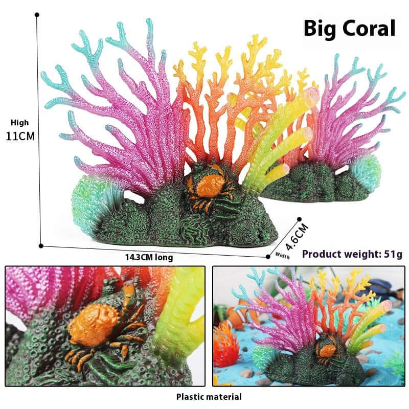 Colorful big coral decoration for aquariums, made from durable plastic, with vibrant colors and lightweight design.