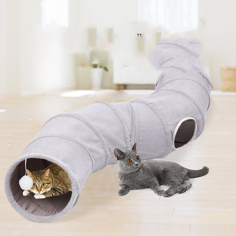 Tunnelle en Suède pour Chats Pliable - Couleur Grise