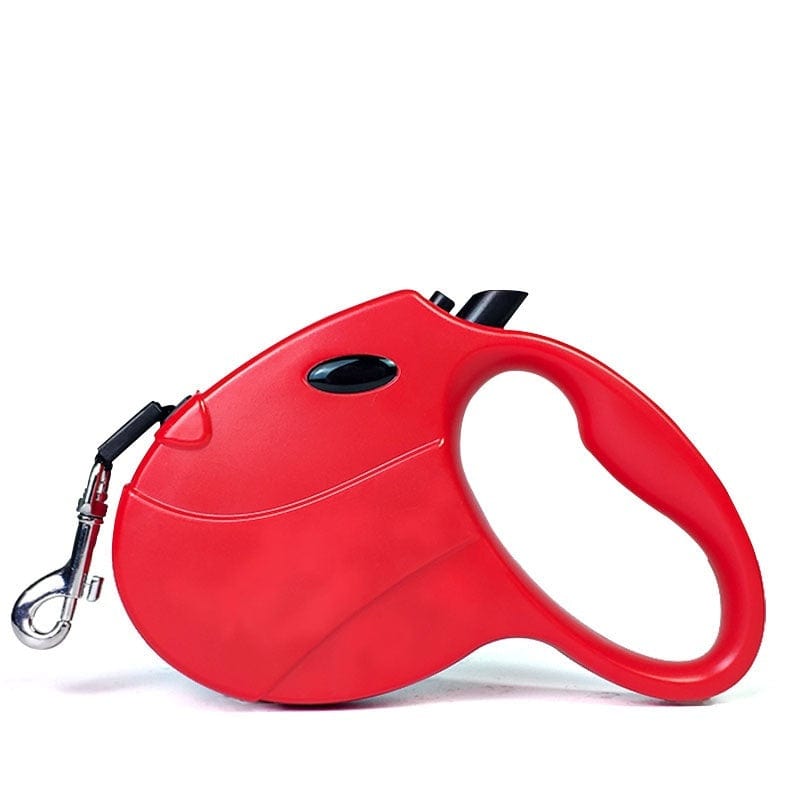 Ceinture automatique rétractable rouge pour chiens, idéale pour promenades avec contrôle et liberté.