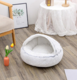 Lit Douillet 2 En 1 pour Chiens et Chats - Lit d'Hiver Rond en Peluche