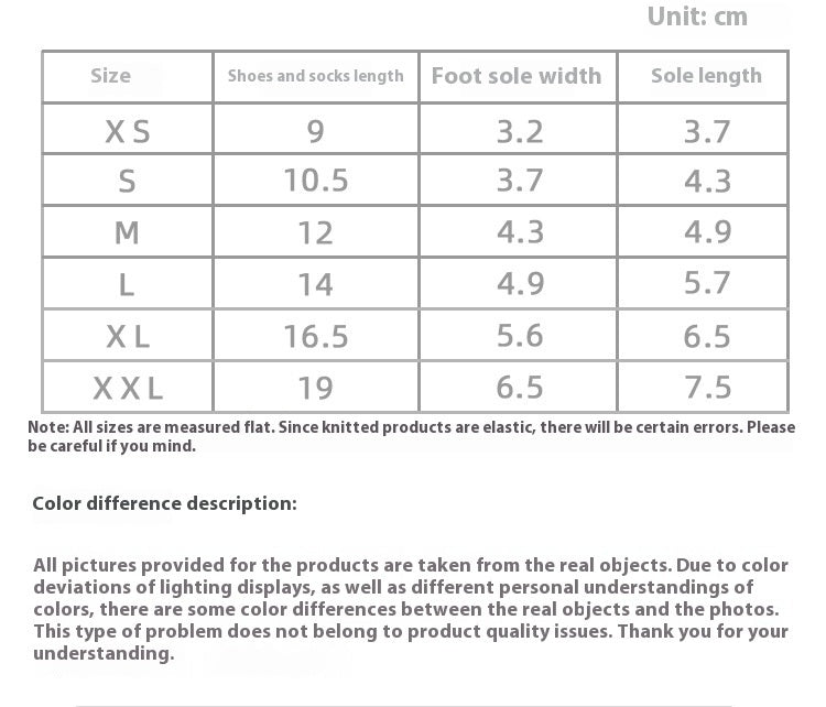 Product size chart for outdoor pet shoes, showing sizes and measurements in centimeters.