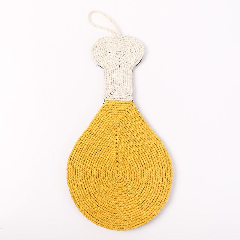 Tapis à gratter pour chat en forme de morceau de poulet en corde de sisal, idéal pour gratter et jouer.