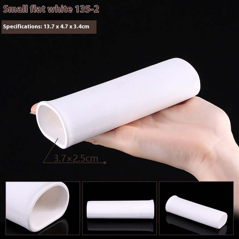 Small white flat tube measuring 13.7x4.7x3.4cm held in a hand.