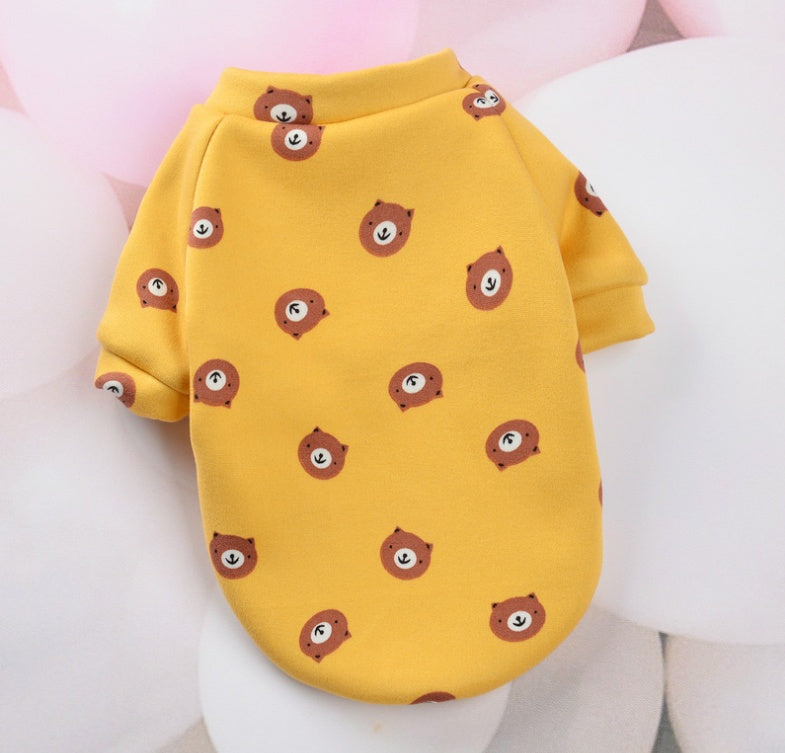Vêtement pour chien jaune à motifs d'ours, confortable et adapté aux petites races pour l'automne et l'hiver.