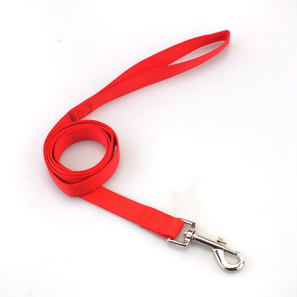 Corde de traction solide pour chien en nylon rouge, idéale pour les promenades sécurisées avec votre compagnon.