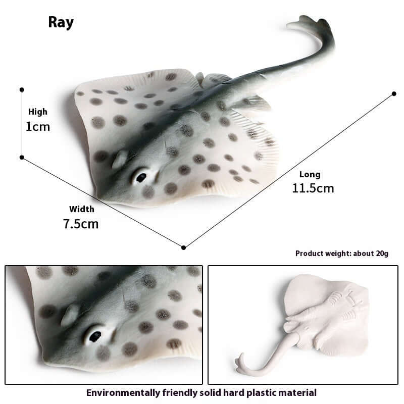 Modèle de poisson rayon en plastique durable pour jouet éducatif, dimensions 11,5 cm de long.